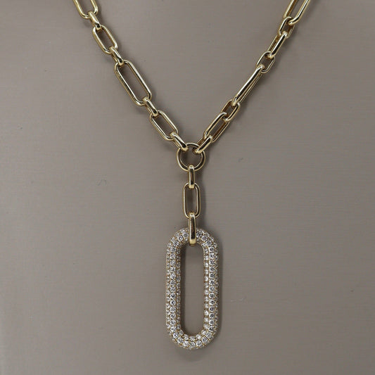 14KY 1.90CTW 116 ROUND DIAMOND PAVE SET DANGLE PAPERCLIP NECKLACE DN2561
