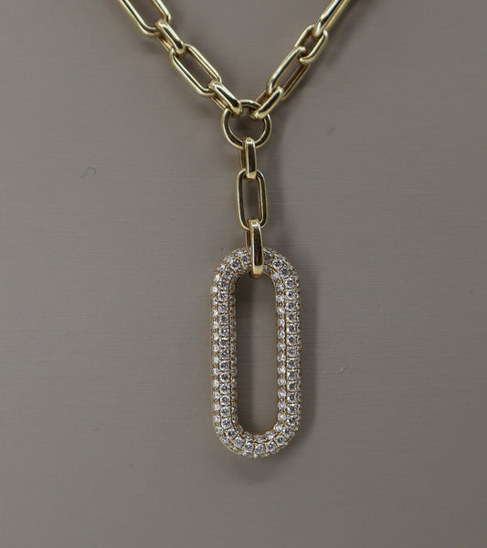 14KY 1.90CTW 116 ROUND DIAMOND PAVE SET DANGLE PAPERCLIP NECKLACE DN2561