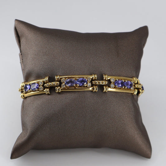 14K Yellow Gold Bracelet with 14 Oval Tanzanites and 28 Round Diamonds OTC11541