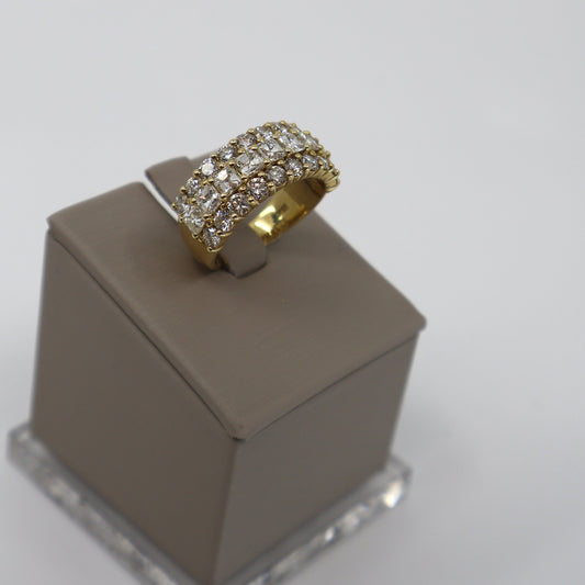 18KY 6.14CTW 20 ROUND DIAMOND / 9 ASSCHER CUT DIAMOND TRIPLE ROW RING DRCD5826