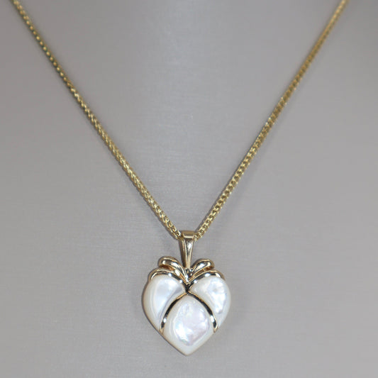 14K Yellow Gold Mother of Pearl Curved Heart Pendant OTC11658