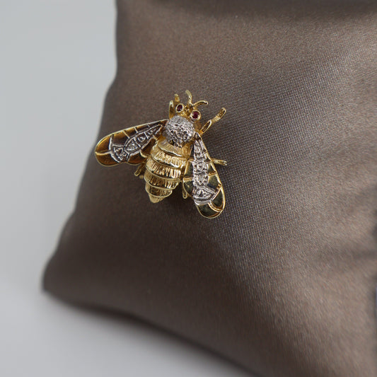 14K Yellow Gold Diamond and Ruby Bee Pin Earrings OTC11208