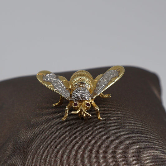 14K Yellow Gold Diamond and Ruby Bee Pin Earrings OTC11208