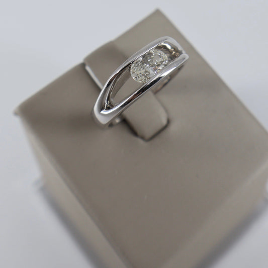 14K White Gold Split Shank Ring with .70 CT Oval East-West Channel-Set Diamond OTC10491