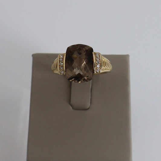 14K Two-Tone Gold Elongated Cushion-Cut Smoky Quartz and Diamond Ring OTC11159