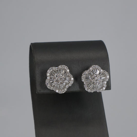 18KW 1.23CTW 62 ROUND DIAMOND/ .56CTW 51 BAGGUETTE DIAMOND CLOVER STUDS DECD7454