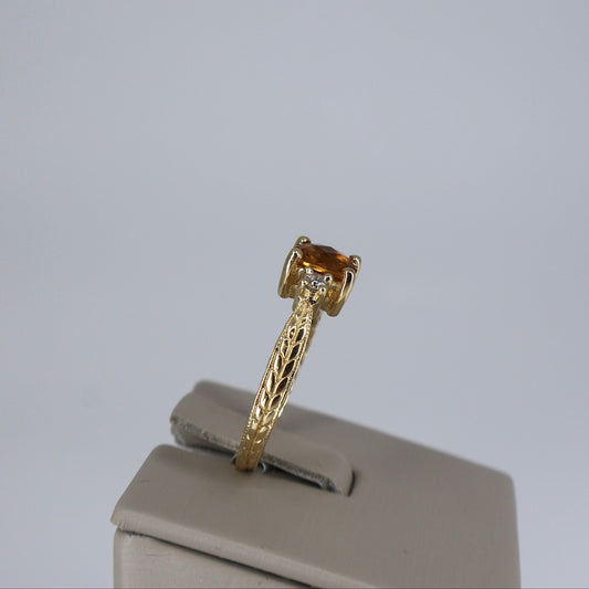 14K Yellow Gold Cushion-Cut Citrine and Diamond 3-Stone Filigree Ring OTC11583