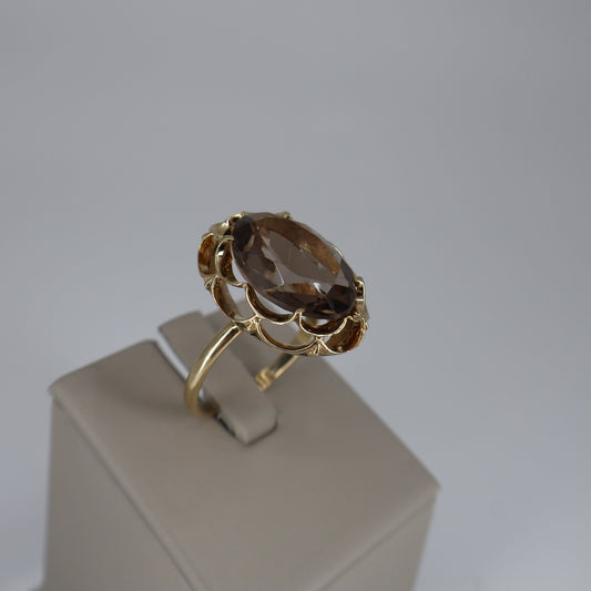 14K Yellow Gold Large Oval Smoky Quartz Ring OTC11376