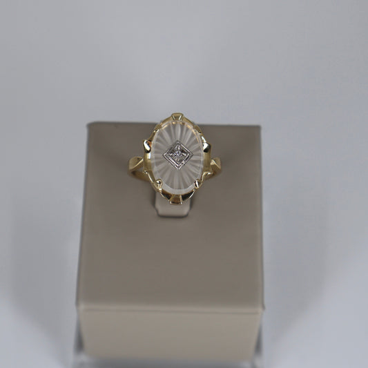 14K Yellow Gold Diamond-Center Sunburst Glass Ring OTC11525