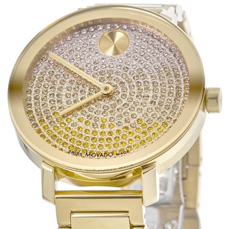 Movado Bold Evolution Yellow Gold-Tone Crystal Pave Dial Women's Watch 3600931