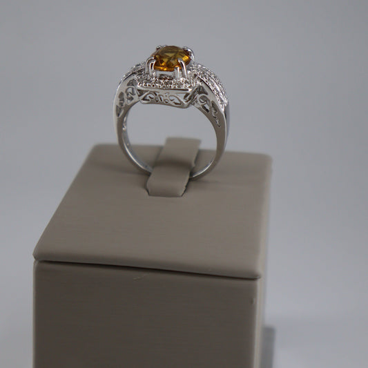 14K White Gold Oval Citrine and Diamond Double Row Halo Ring OTC11318