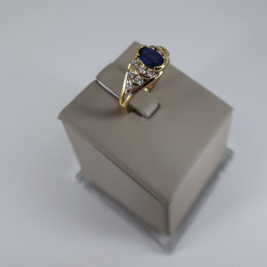 14K Yellow Gold Oval Sapphire Dome Ring with 12 Round Channel-Set Diamonds OTC11596