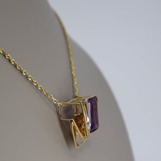 14K Yellow Gold Emerald-Cut Amethyst Folded Gold Layer Slide Necklace OTC11233