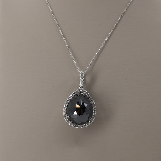 14KW .53 34 ROUND DIAMOND HALO / 10.39CTW PEAR SHAPE BLACK DIAMOND DPCD10900