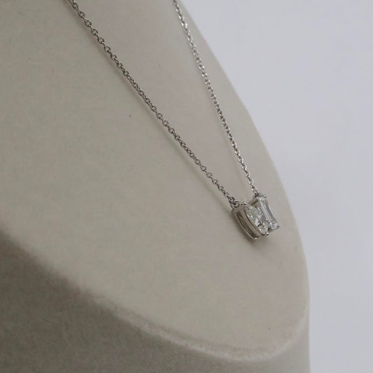 LAB GROWN 14KW 1.01CT PEAR SHAPE G/VVS2 / 1.13 EMERALD CUT G/VS1 DIAMOND NECKLACE (IGI CERTIFIED) LABSPN0209