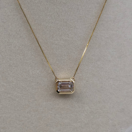 LAB GROWN 14KY 1.09CT EMERALD CUT BEZEL SET SOLITAIRE PENDANT F/VS2 (IGI CERTIFIED) LABSPN0295