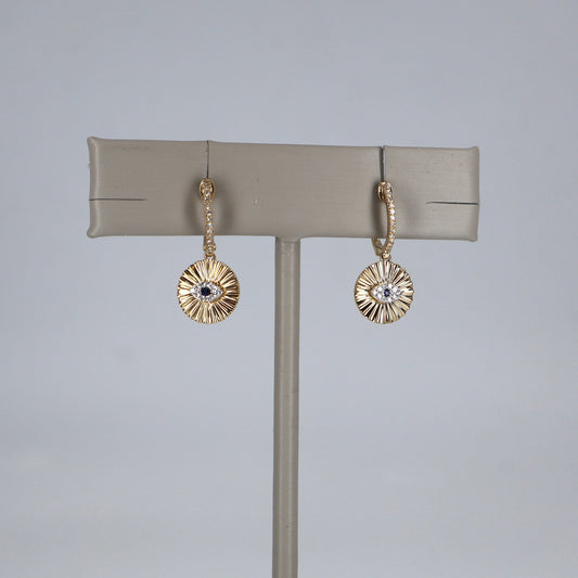 14K Yellow Gold Evil Eye Dangle Earrings with Round Diamonds DECS0898