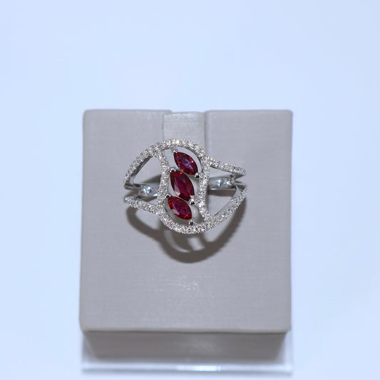 18KW .36CTW 76 ROUND DIAMOND / .58CTW 3 MARQUISE RUBY BAND DRB49342