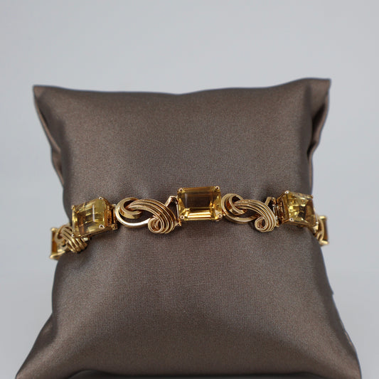 18K Yellow Gold Antique Emerald-Cut Citrine Bracelet OTC11416