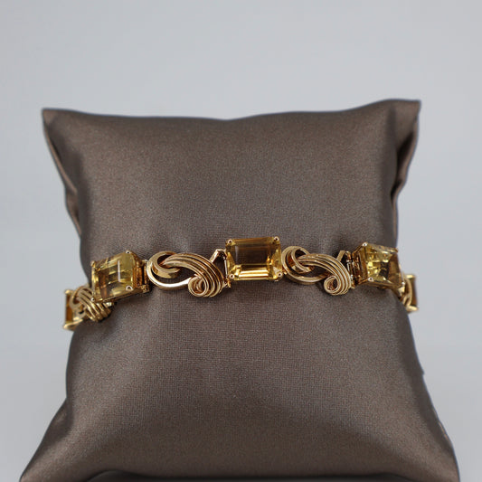 18K Yellow Gold Antique Emerald-Cut Citrine Bracelet OTC11416