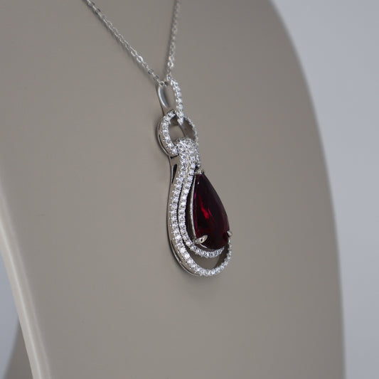 18KW .80CTW 118 ROUND DIAMOND / 4.03CT PEAR SHAPE RUBY PENDANT DPCR0484