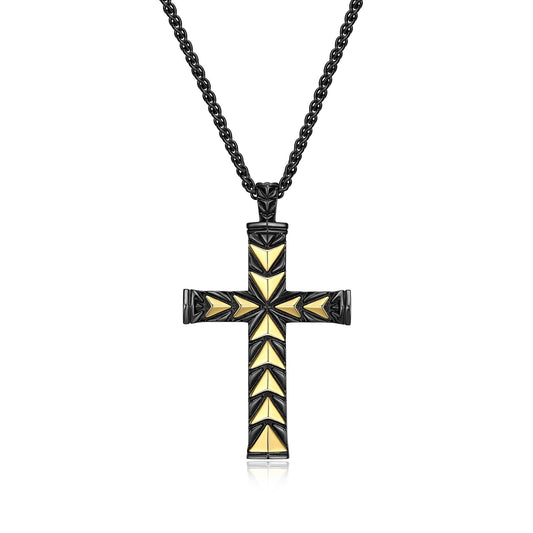 UP05 - Chevron Cross Necklace in Gunmetal and Gold - Plated Sterling Silver - 24"