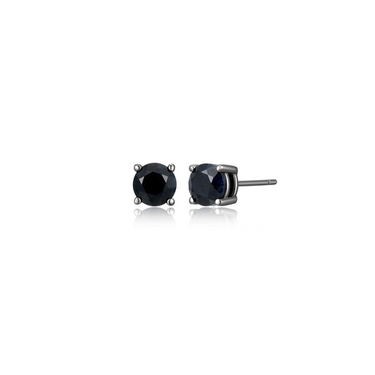 UE24B - Basic Gunmetal Sterling Silver and Black Sapphire Stud Earrings