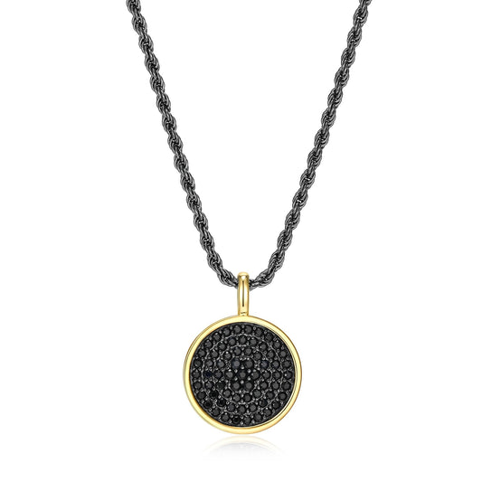 UN0008 - Black Ice Gunmetal Pendant with Yellow Gold Plated Black Sapphire - 24"