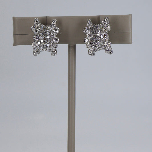 18K White Gold Diamond Bezel-Set Wide Pavé Cluster Earrings OTC11352