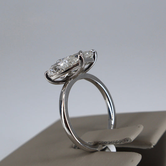 LAB GROWN 14KW 2.03 EMERALD CUT DIAMOND E/VS1 (IGI CERTIFIED) AND 1.76 PEAR SHAPE DIAMOND E/VS1 2 STONE RING (IGI CERTIFIED) LABDRCD741