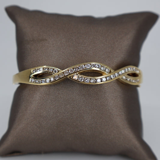 14K Yellow Gold Ribbon Solid Bangle with 46 Round Diamonds, 1.20 CTW OTC11595
