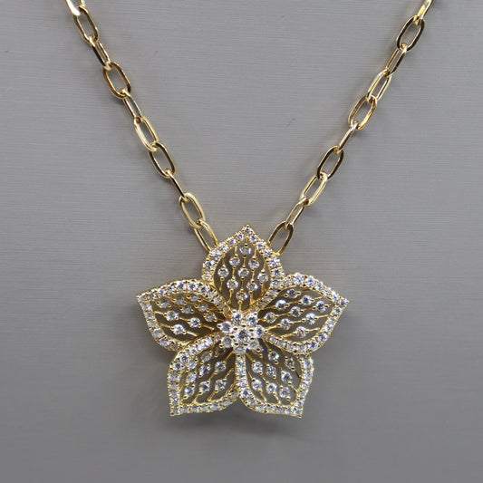 18KY 1.99CTW 139 ROUND DIAMOND FLOWER PENDANT/ 24" PAPERCLIP CHAIN DPCD10934