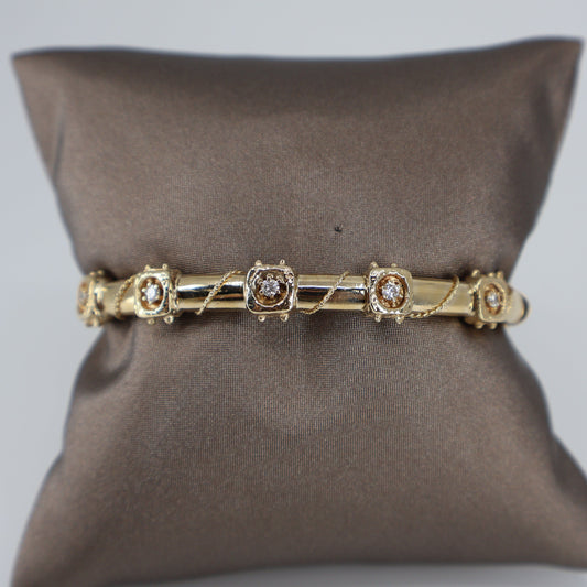 14K Yellow Gold Ribbon Bangle with 5 Round Diamonds OTC11536