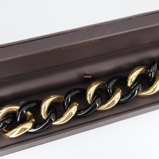 18K Yellow Gold Oval Link Bracelet with Alternating Gold and Onyx OTC11604