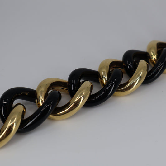 18K Yellow Gold Oval Link Bracelet with Alternating Gold and Onyx OTC11604
