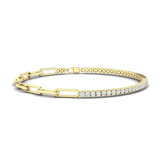 14K Gold Round Half Tennis Paperclip Bracelet
