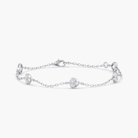 14K Gold Heart Bezel Station Bracelet