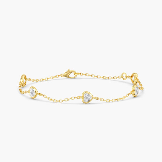 14K Gold Heart Bezel Station Bracelet