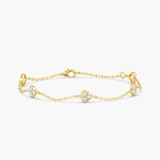 14K Gold Heart Bezel Station Bracelet