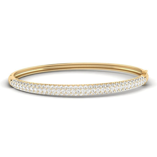 14K Gold Domed Pave Bangle Bracelet