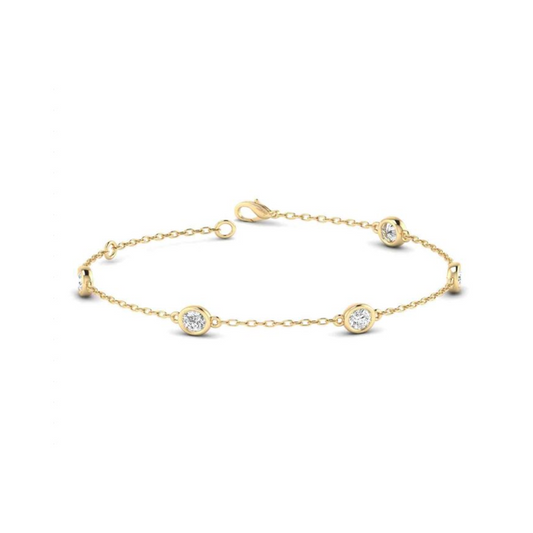 14K Gold Round Bezel Station Bracelet