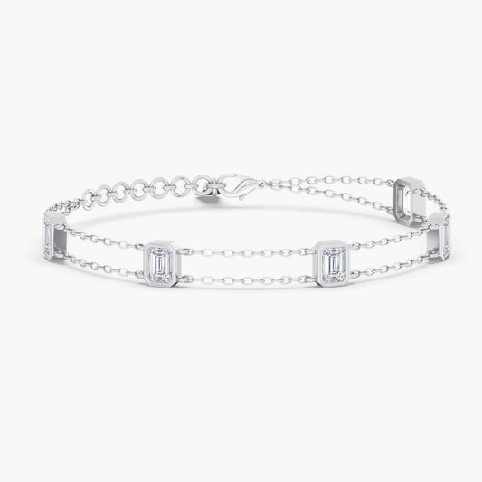 14K Gold Double Chain Emerald Bezel Bracelet