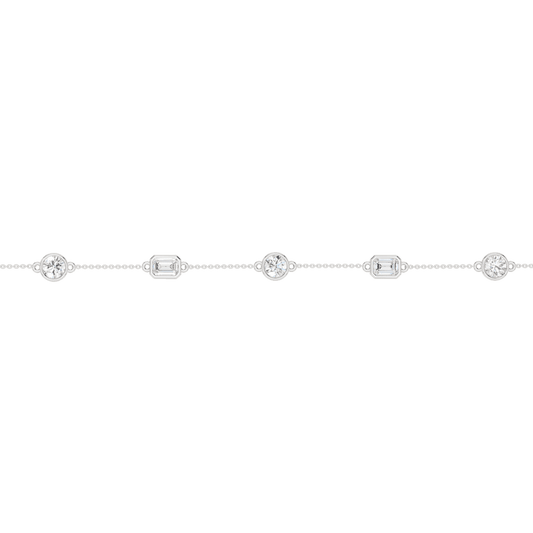 Station Bezel-Set Bracelet(Round+Emerald)