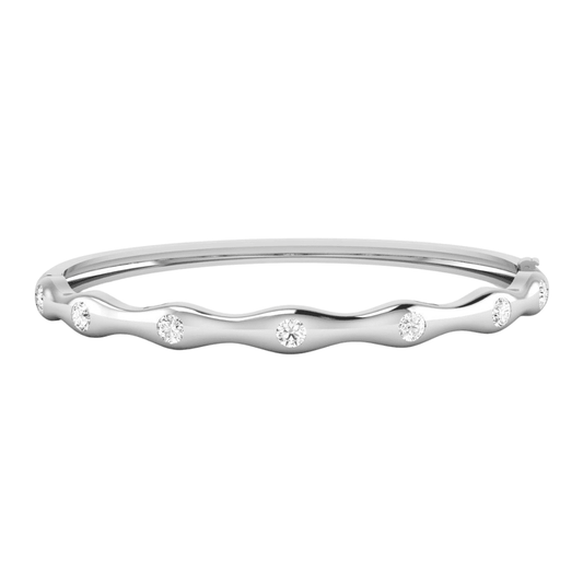 14K Gold 1.80ctw Ripple Edge Inlay Bangle
