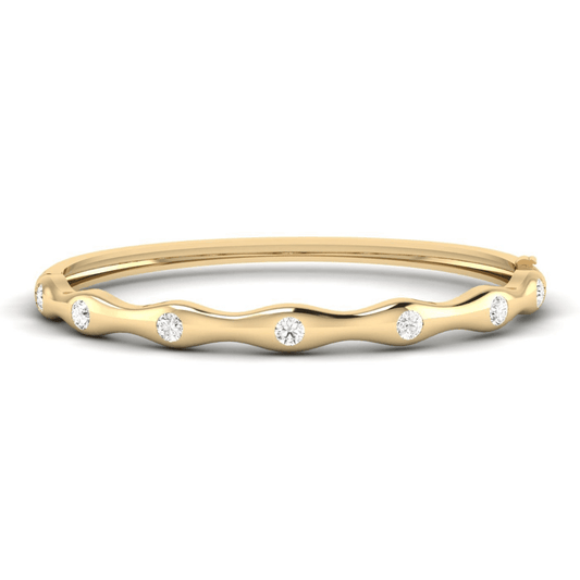 14K Gold 1.80ctw Ripple Edge Inlay Bangle