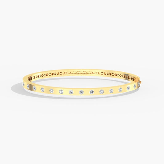 14K Gold Round Inlay Bangle Bracelet