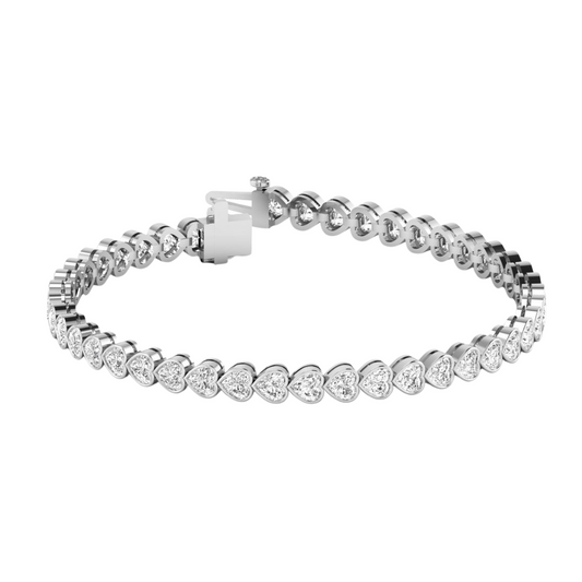 14K Gold East West Heart Bezel Tennis Bracelet