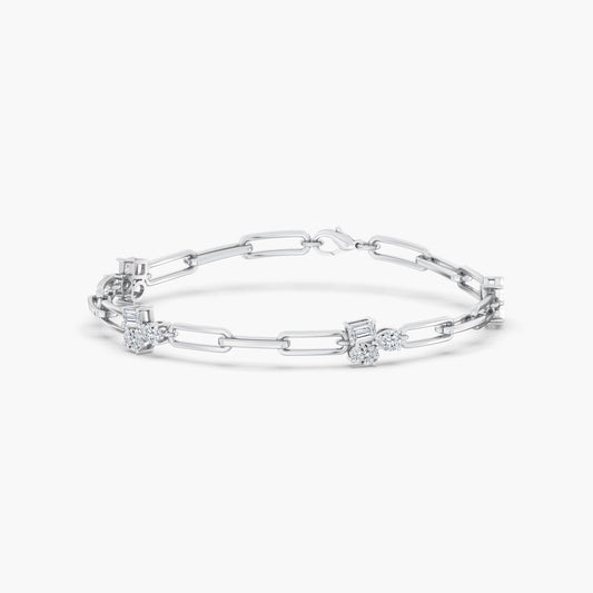 14K Gold Multi Shape Cluster Paperclip Bracelet