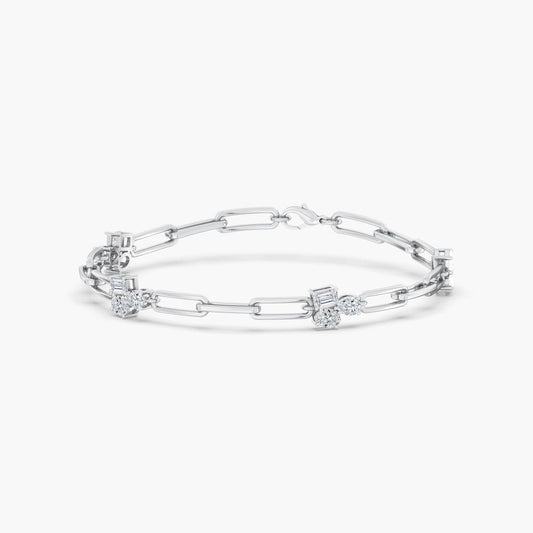 14K Gold Multi Shape Cluster Paperclip Bracelet