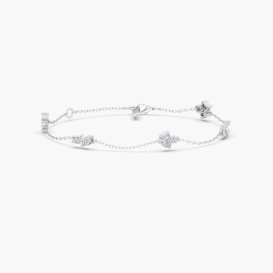 14K Gold Dainty Multi Shape Cluster Bracelet